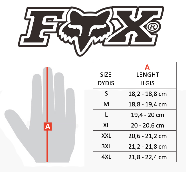 FOX size table