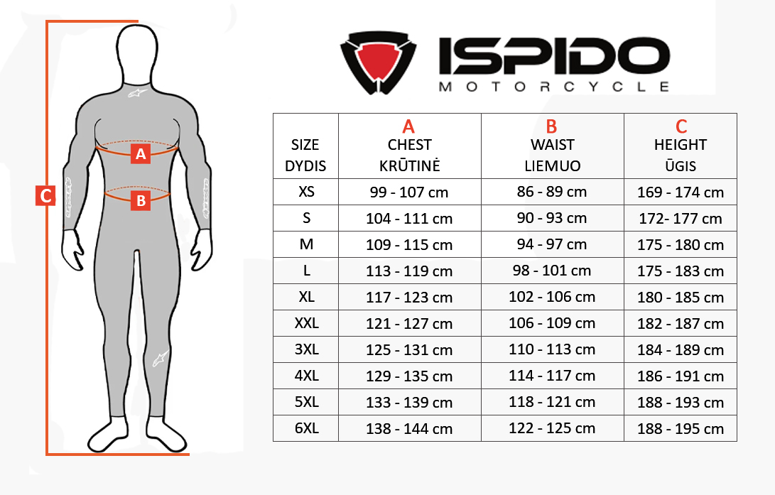 ISPIDO size table